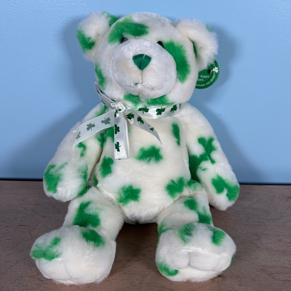 Build-A-Bear Lucky Teddy Plush OS White Green Shamrock Limited Edition 2003 NWT